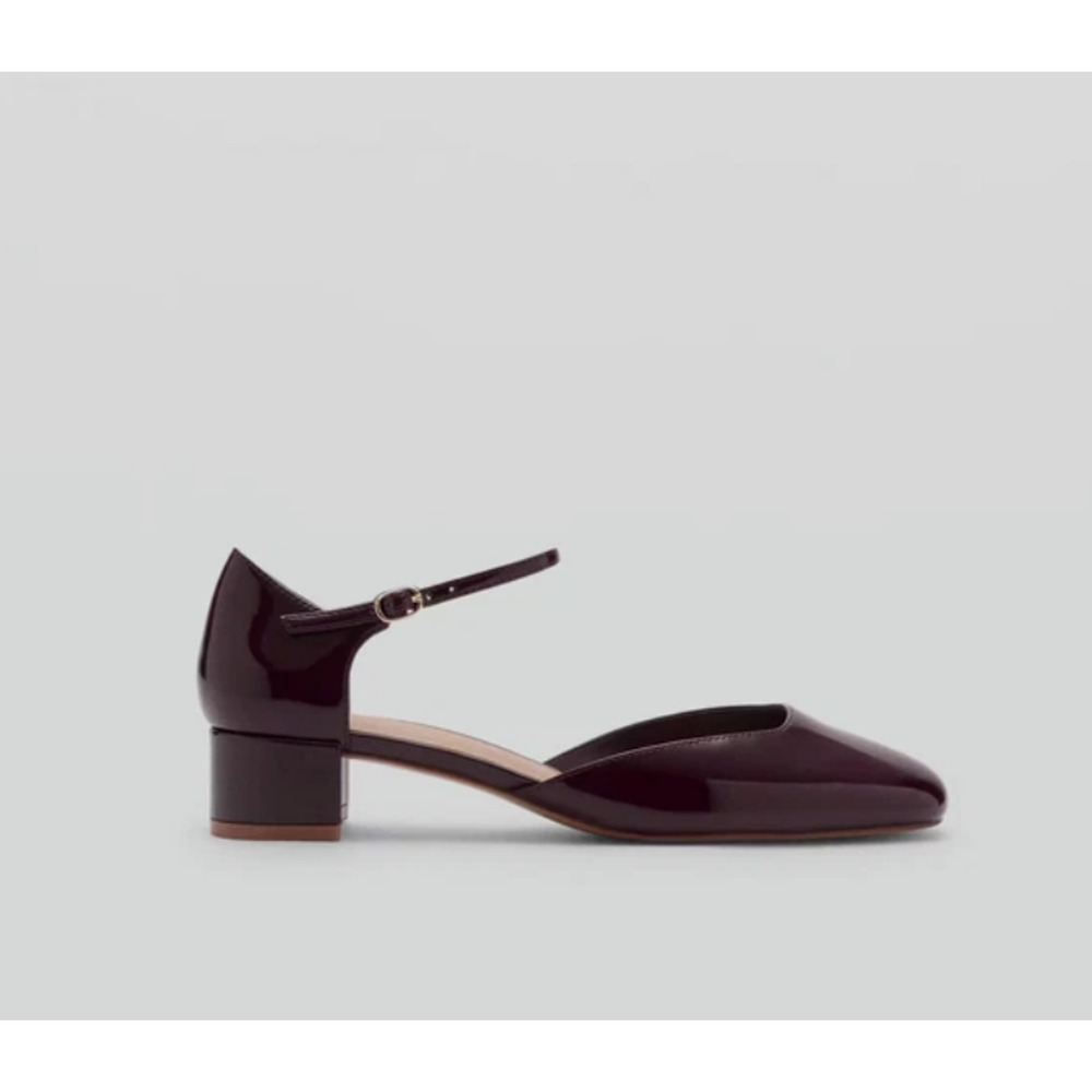 NEW MANGO MNG BURGUNDY PATENT ANKLE STRAP BLOCK HEELS SHOES SZ 38 US 7.5 - Picture 3 of 8